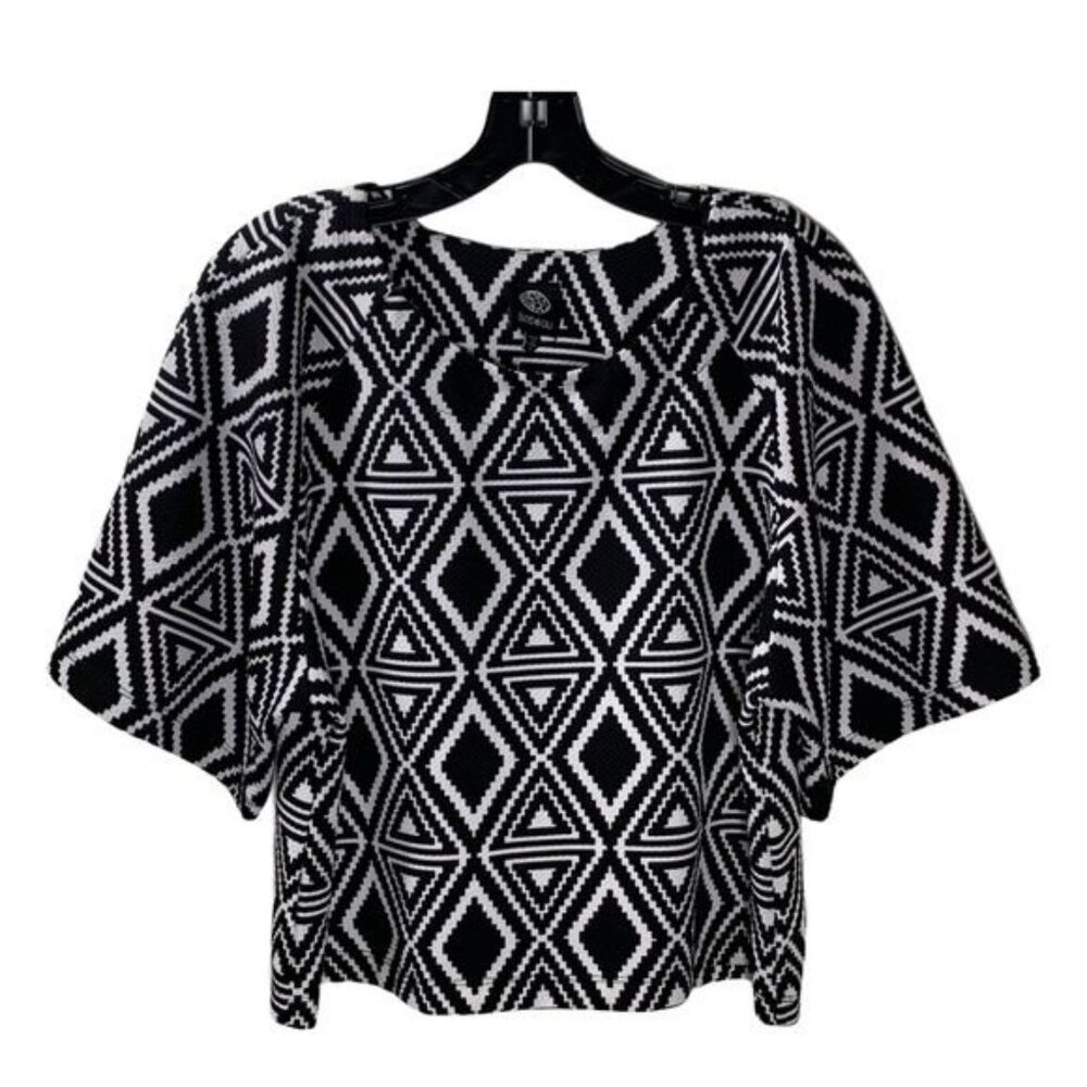 Bobeau Black White Geometric Print Top Womens Size Small Stretch Blouse
